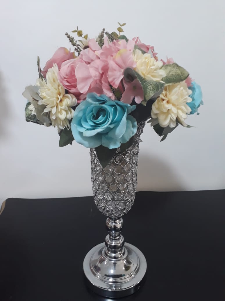 Arranjo Flores Azul com Rosa – 100 Opcoes